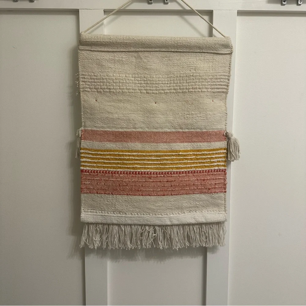 Bohemian Woven Cream Orange and Gold Tapestry Wall Decor